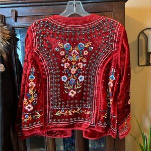 Velvet by Graham & Spencer Red Embellished Blouse with 3/4 Sleeves